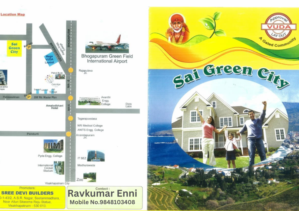 VUDA residential plots for sale between Vizag and Vizianagaram close to 5th Bettalion APSP at an affordable price. Pramotors Sree Devi Builders launch brouchers in the Venture name Sai Green City