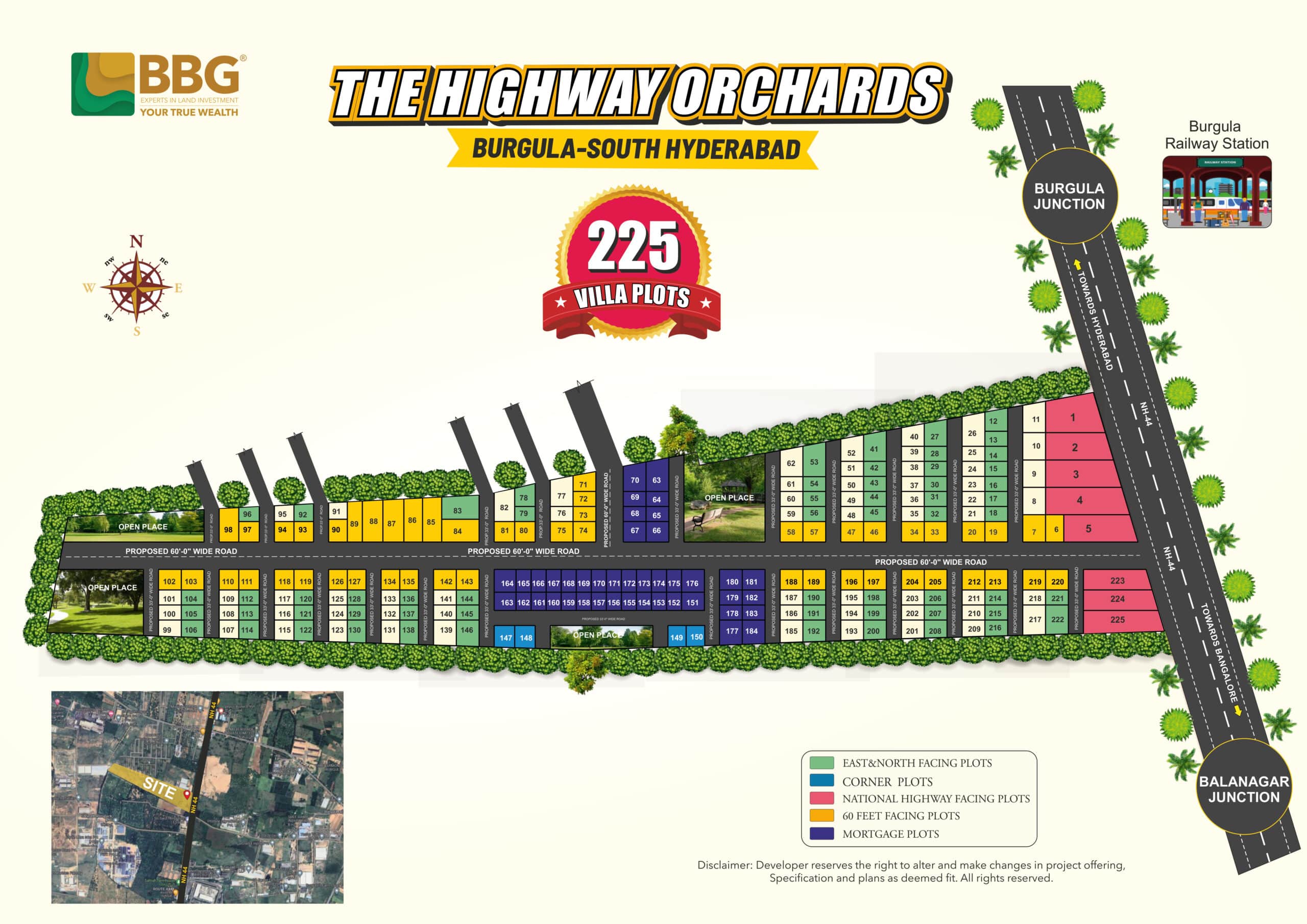 BBG The Highway Orchards layout plan showing plots for sale in Burgula Shadnagar investment potential