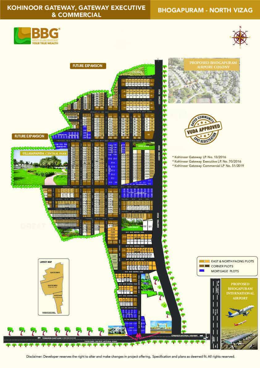 Kohinoor Gateway Layout and Plots for Sale Sizes Bhogapuram Vizag