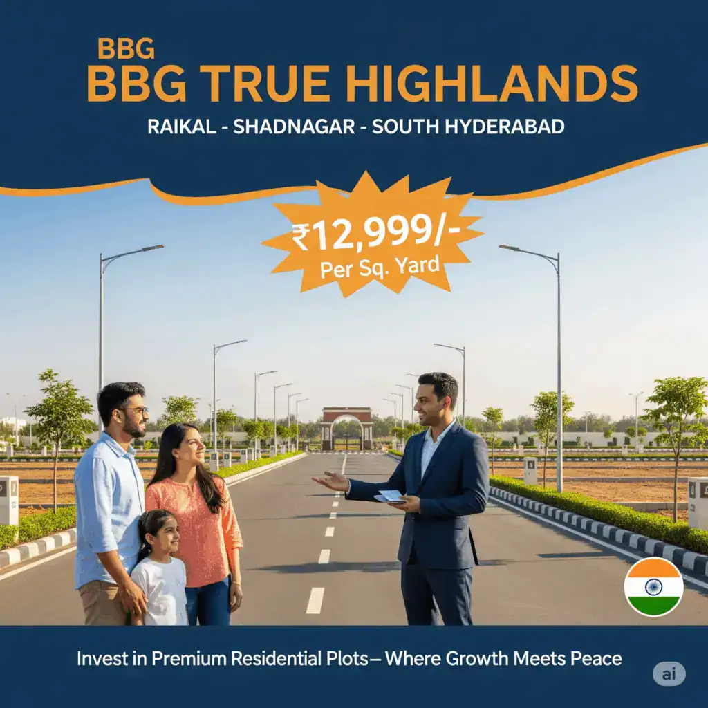 Premium Residential Plots for Sale in BBG True Highlands Raikal Shadnagar with Gated Layout and Blacktop Roads