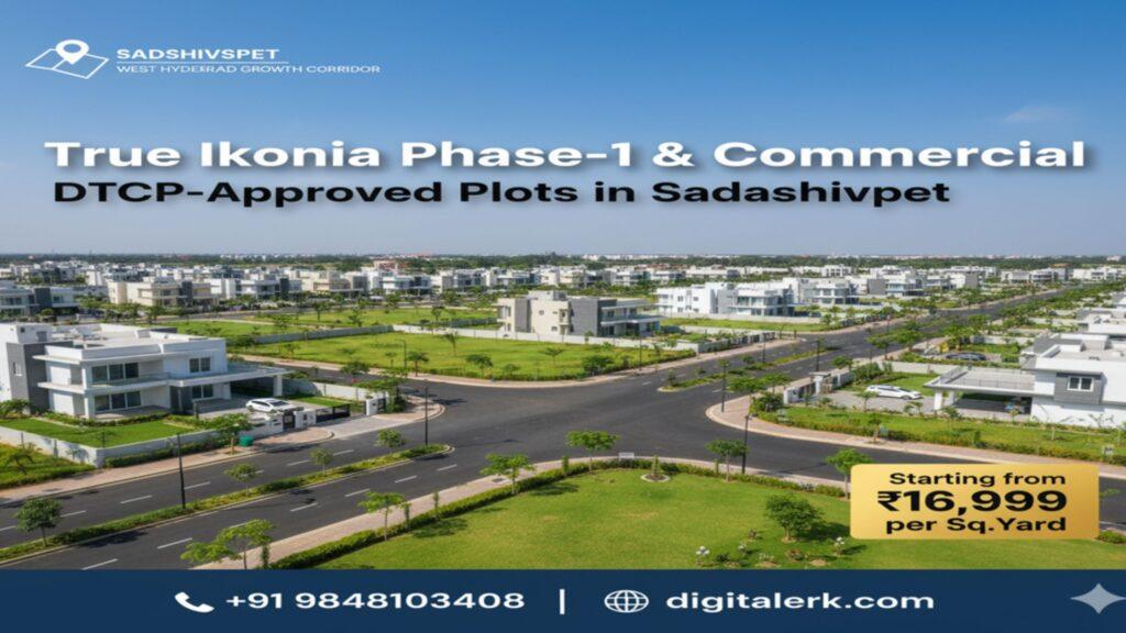 True Ikonia Phase-1 & Commercial DTCP-approved plots in Sadashivpet with premium gated layouts and land investment opportunities in West Hyderabad